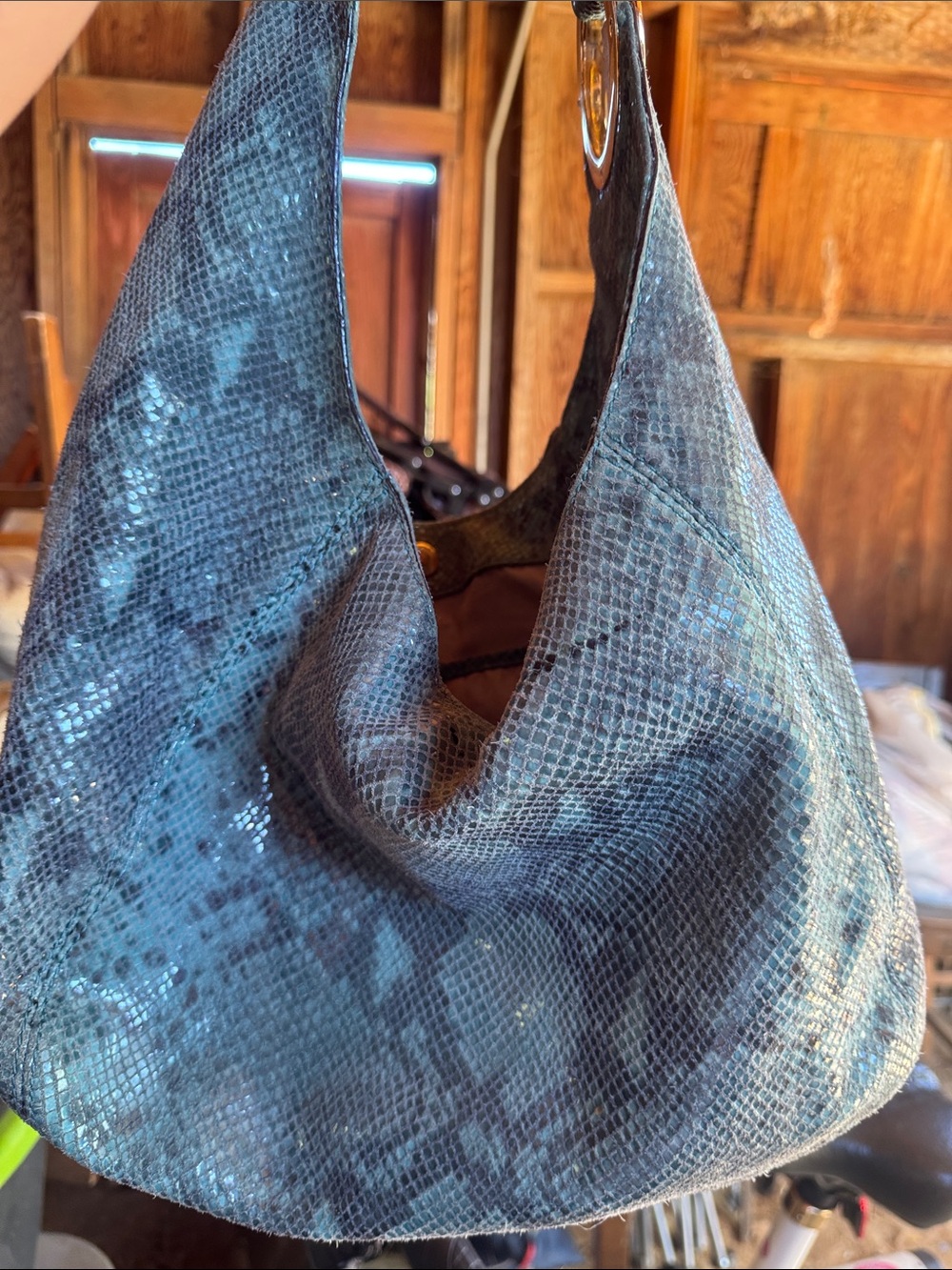 Michael Kors Teal Snake-Embossed Hobo Bag